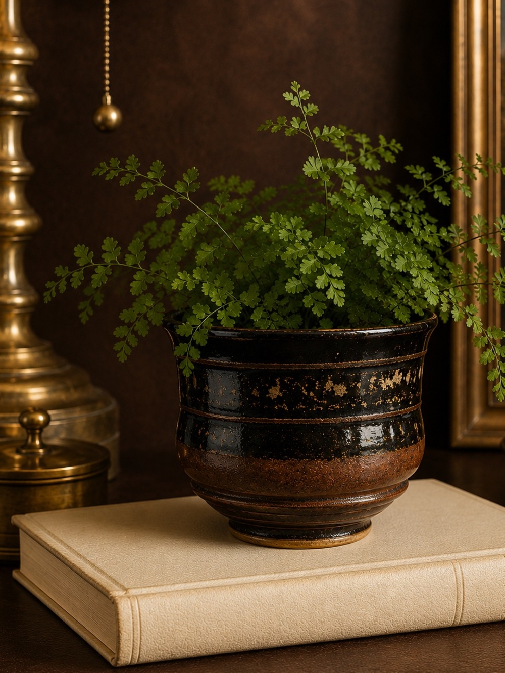 Vintage Signed Studio Pottery Petite Planter Bowl – Black & Rust Glaze